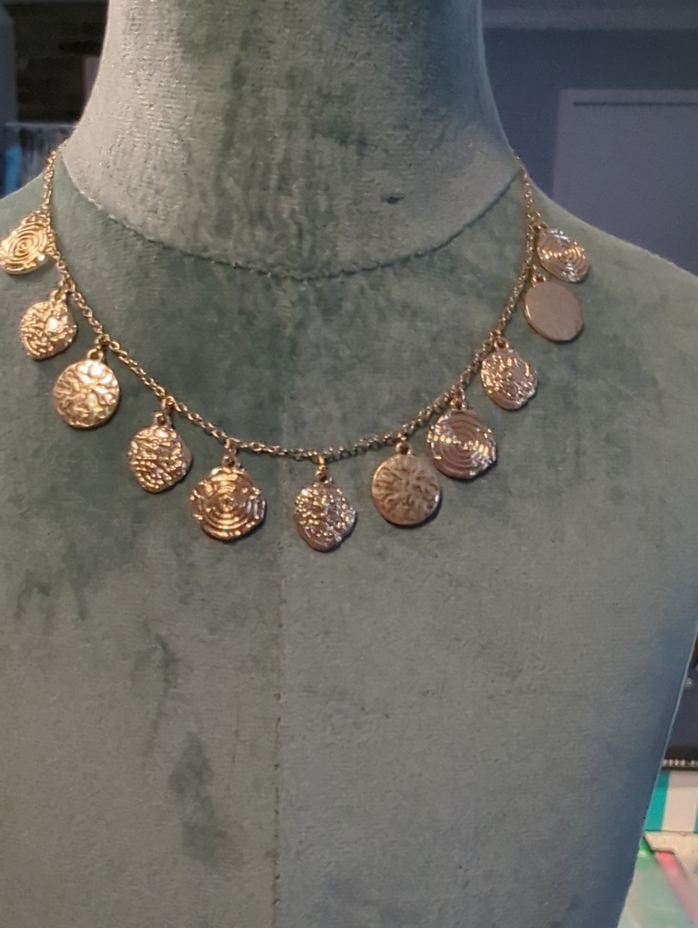 Claire's Gold Disc Charm Necklace with Textured Coins